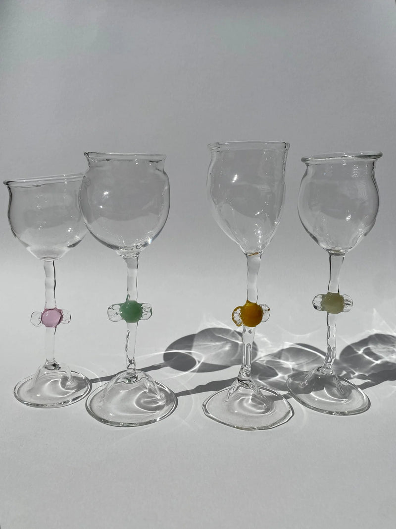 Vivian Alacon 'Candy' Wine Glass in different colors and four together with grey background